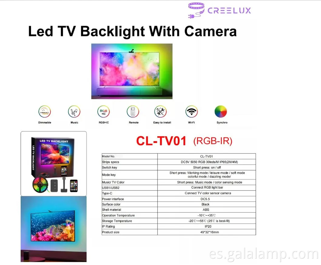 Sync Box & TV Kit de retroiluminación LED, tiras de iluminación ambiental de inmersión para computadora/TV de 65 pulgadas/captura inteligente de luces ambientales